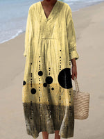 Robe à manches longues et col en V à imprimé géométrique abstrait