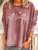 Casual Crew Neck Long Sleeve Letter Printed Blouse
