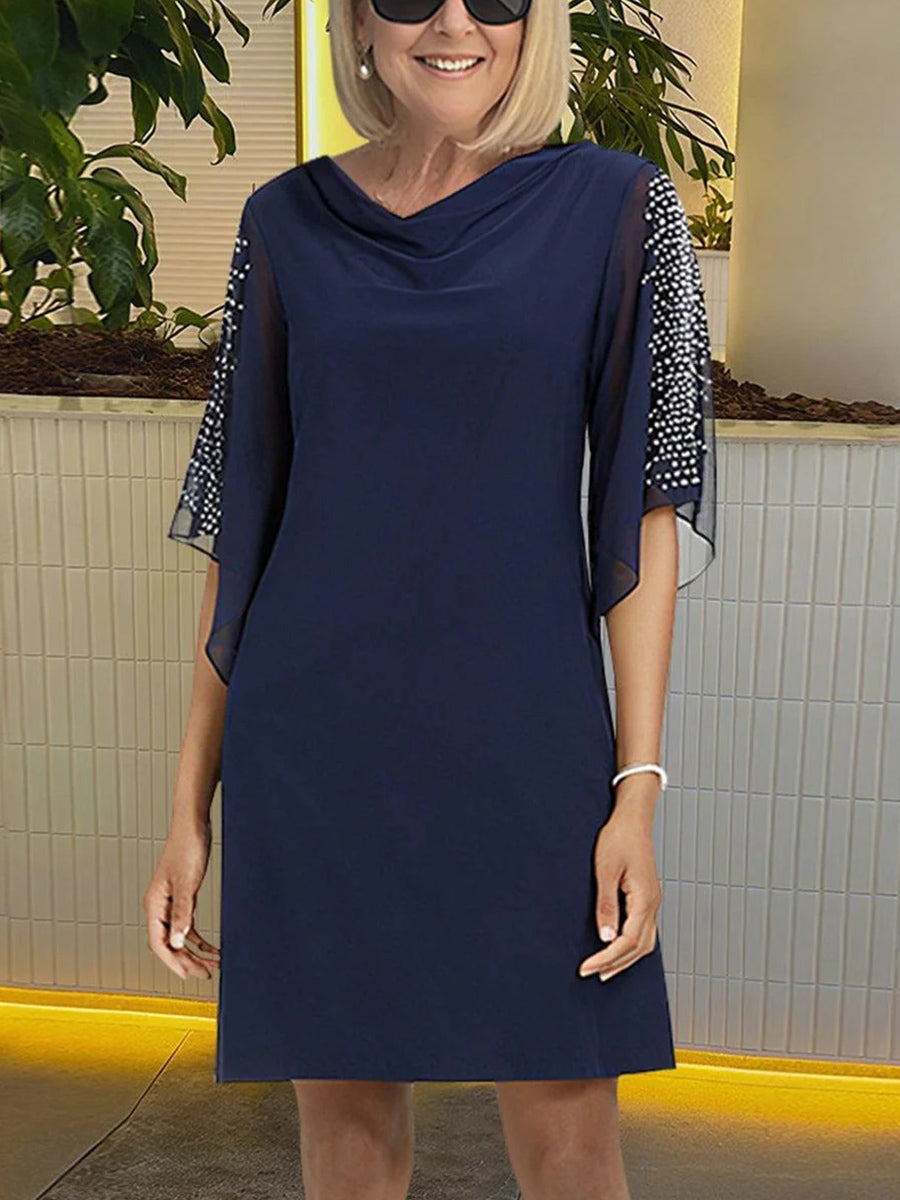 Navy V-Neck Half Sleeve Mini Dress