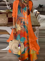 Orange Print Maxi Dress With Jacket