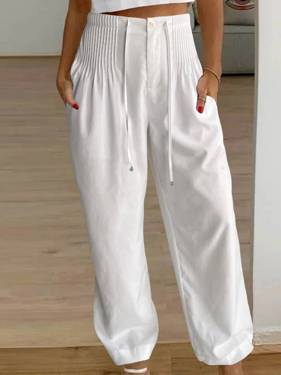 Pantalon blanc uni confortable à taille élastique