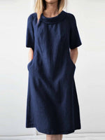 Cotton Crew Neck Short Sleeve Midi Dress