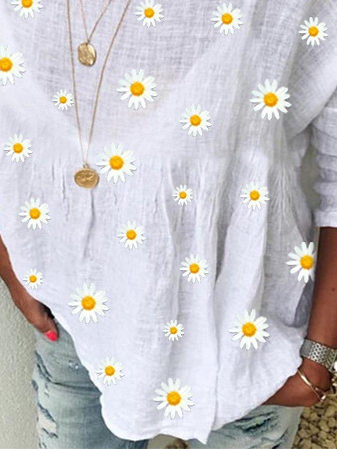 Crew Neck Floral Shift Casual Blouse