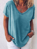 Women’s Casual V-Neck Short Sleeve Summer Loose T-Shirt