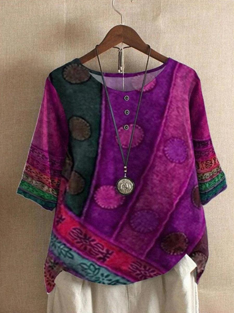 Lässiges, bedrucktes, locker sitzendes Oberteil mit Rundhalsausschnitt und Knöpfen