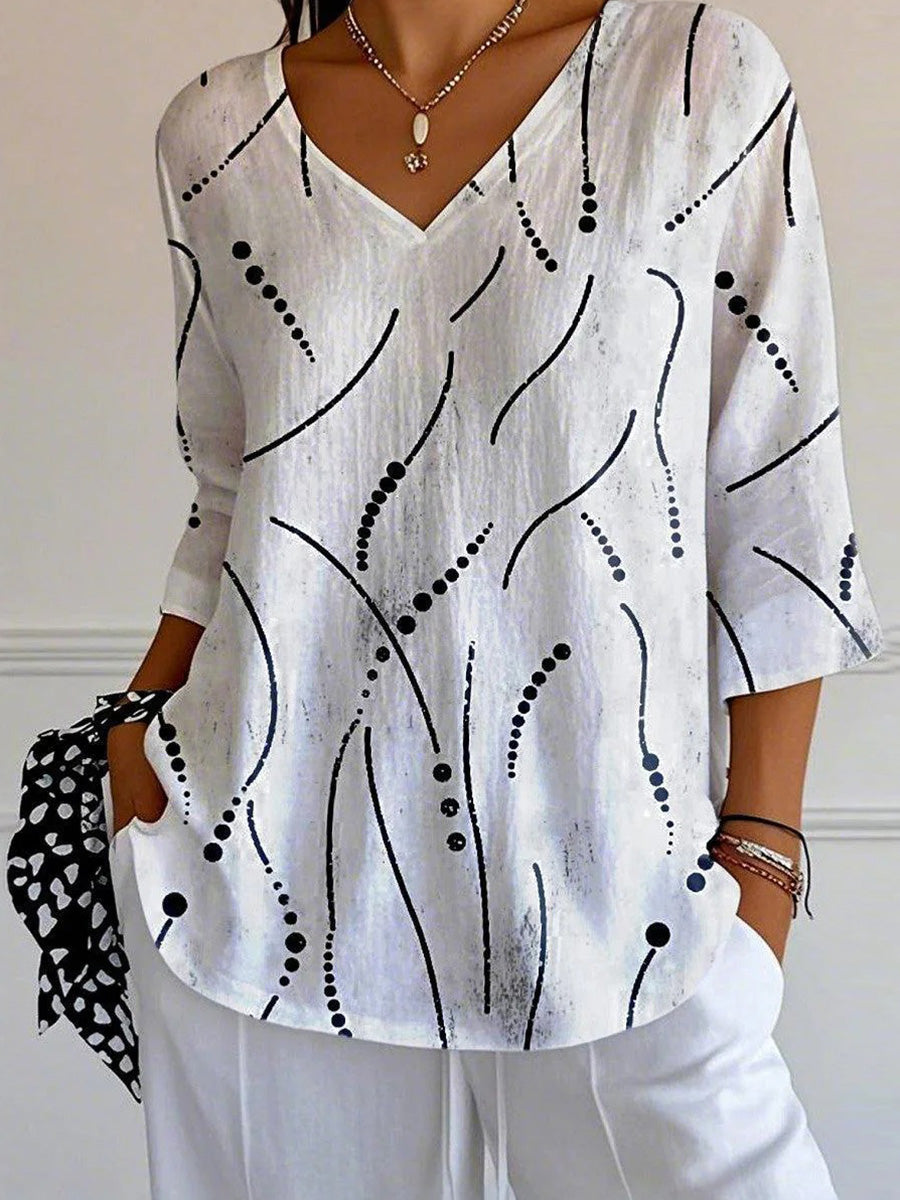 Haut spécial à col en V et manches 3/4