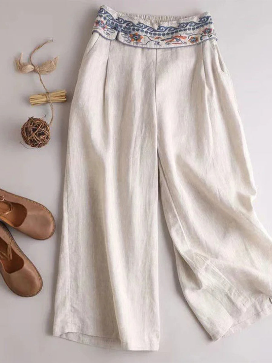 Pantalon long à jambes larges en coton pour femme