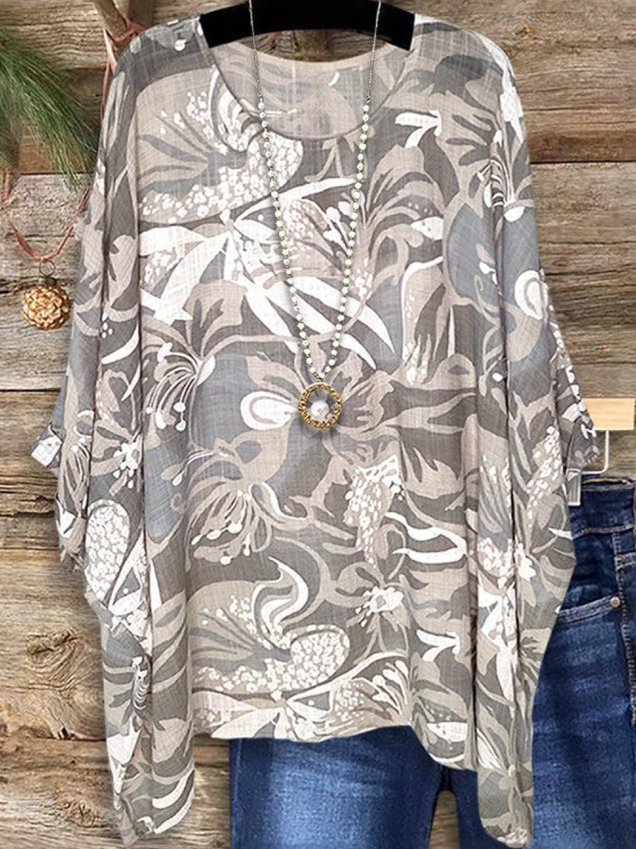 Lässiges graues Oberteil mit Rundhalsausschnitt und 3/4-Ärmeln