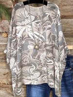 Lässiges graues Oberteil mit Rundhalsausschnitt und 3/4-Ärmeln