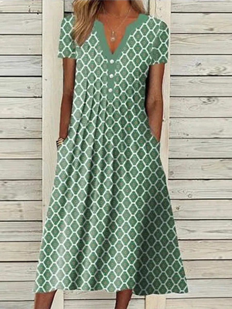 Short Sleeve Geometric Print Midi Dress
