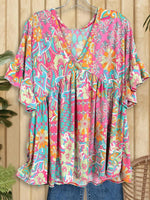 Lässiges Kurzarmtop mit V-Ausschnitt