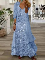 Robe longue deux pièces à manches longues et col en V pour femme, imprimée de fleurs