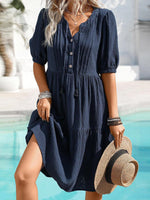Navy V-Neck Short Sleeve Mini Dress
