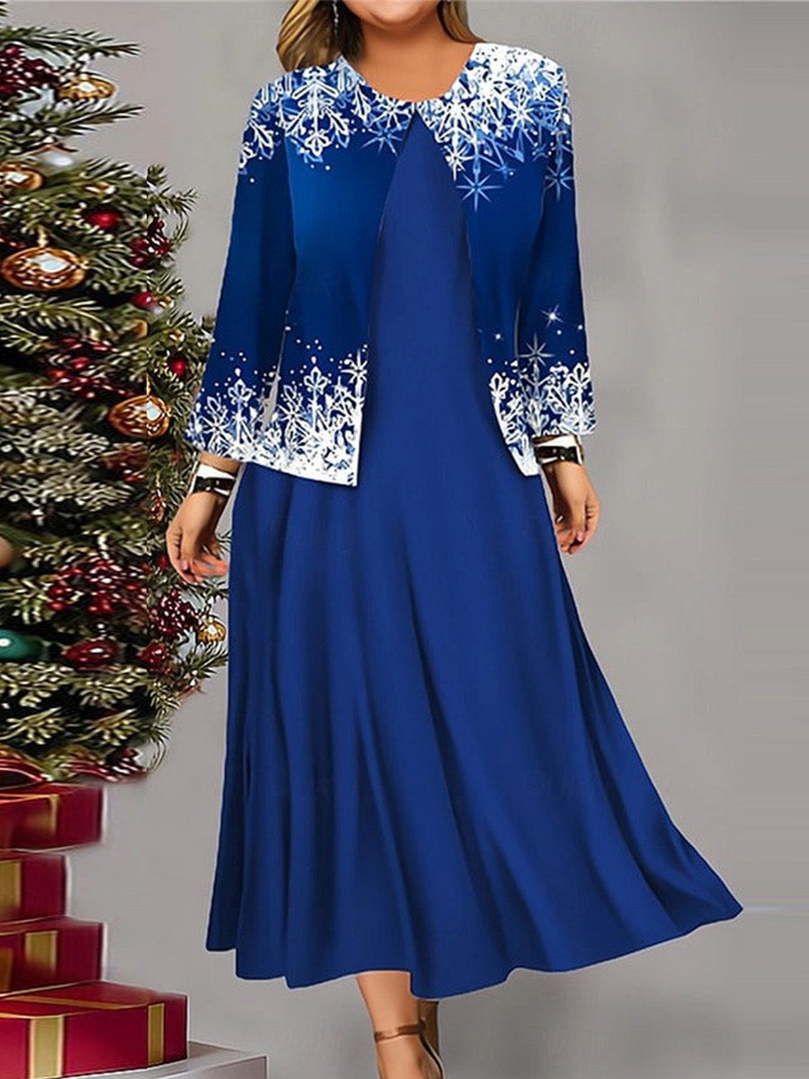 Robe deux pièces à manches longues et col rond imprimé flocons de neige