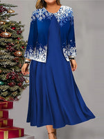 Robe deux pièces à manches longues et col rond imprimé flocons de neige