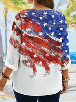 Independence Day America Flag Casual Long Sleeve Blouse
