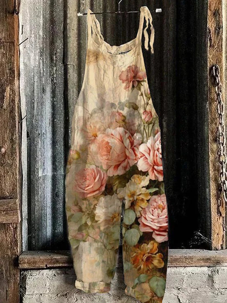 Retro-Chic Jumpsuit mit altem Blumenmuster