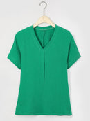 Solid Casual V-neck Short Sleeve T-shirt