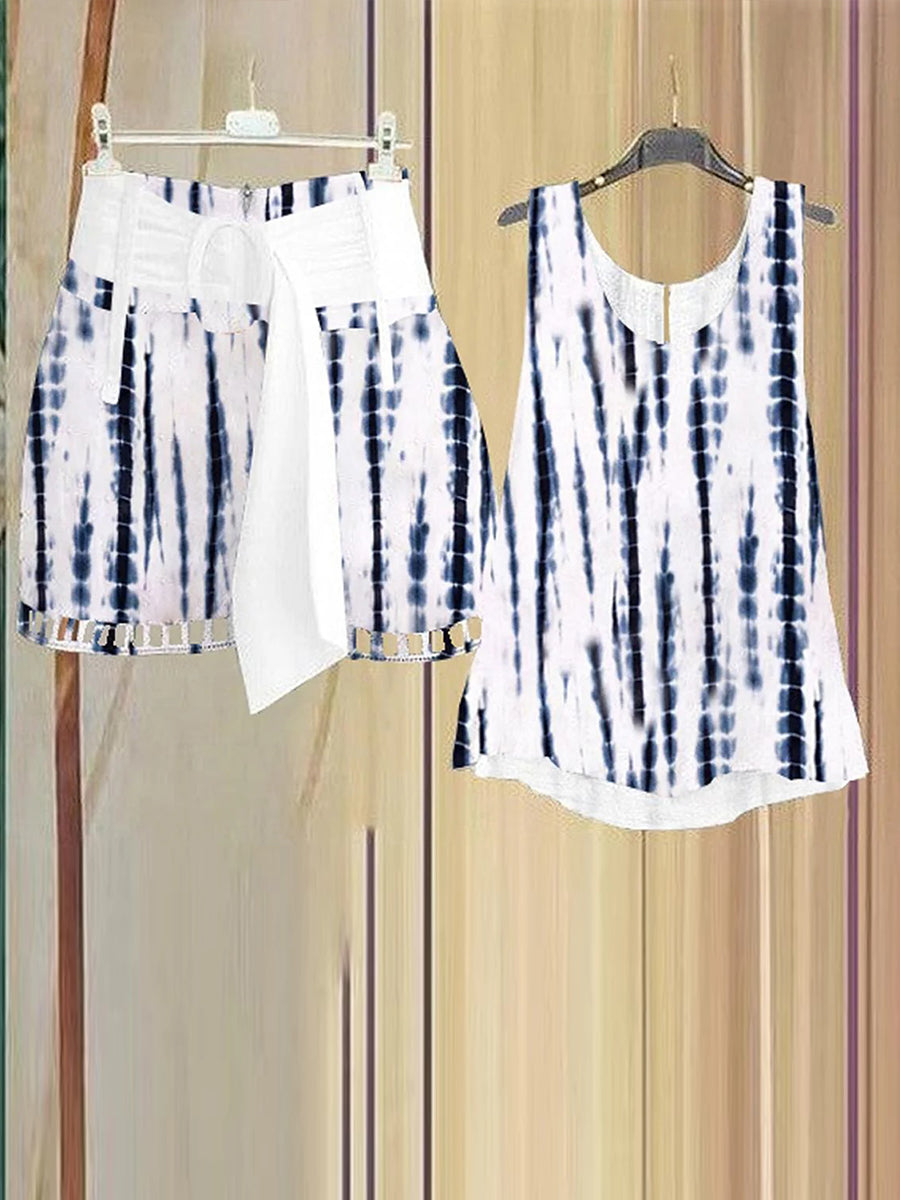 Ensemble deux pièces blanc sans manches à col en V