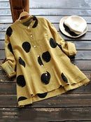 Casual Polka Dot Irregular Long Sleeve Stand Collar Blouse
