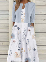 Robe midi deux pièces à col en V et manches courtes à imprimé floral