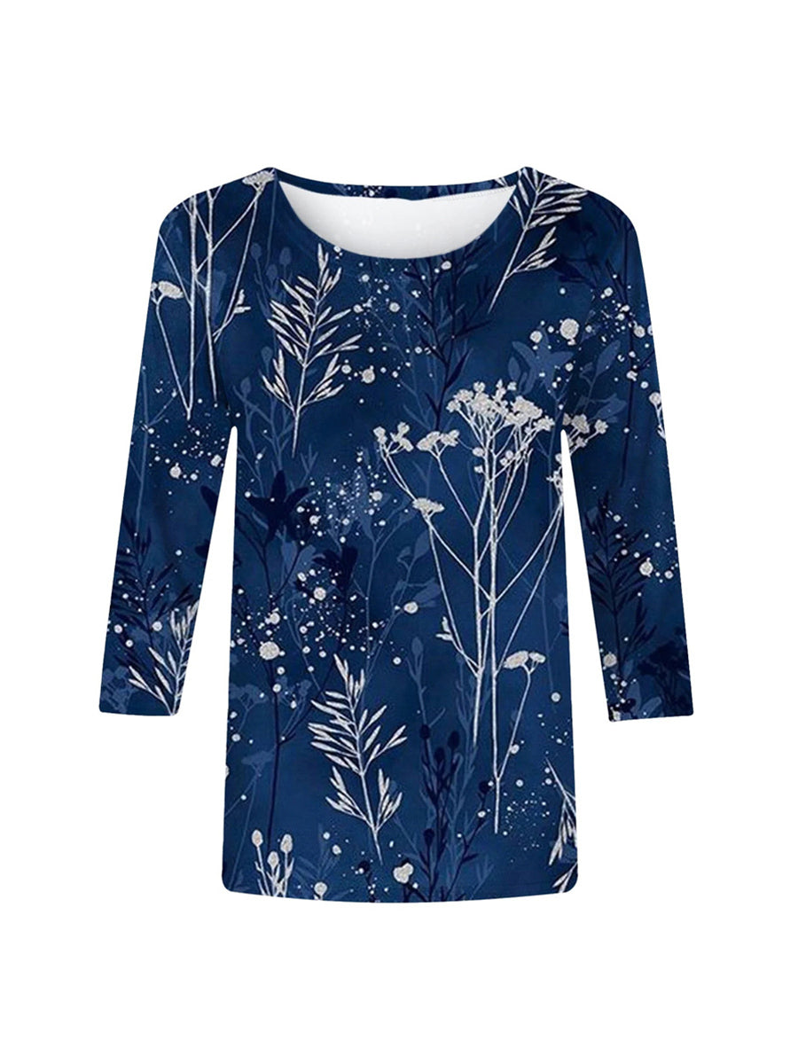 Fashion Printed Loose Round Neck Casual Blouse