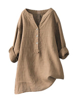 Haut à col montant, couleur unie, boutonné, manches longues