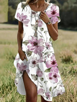 Lässiges Kleid mit Blumenmuster, Rundhalsausschnitt und kurzen Ärmeln