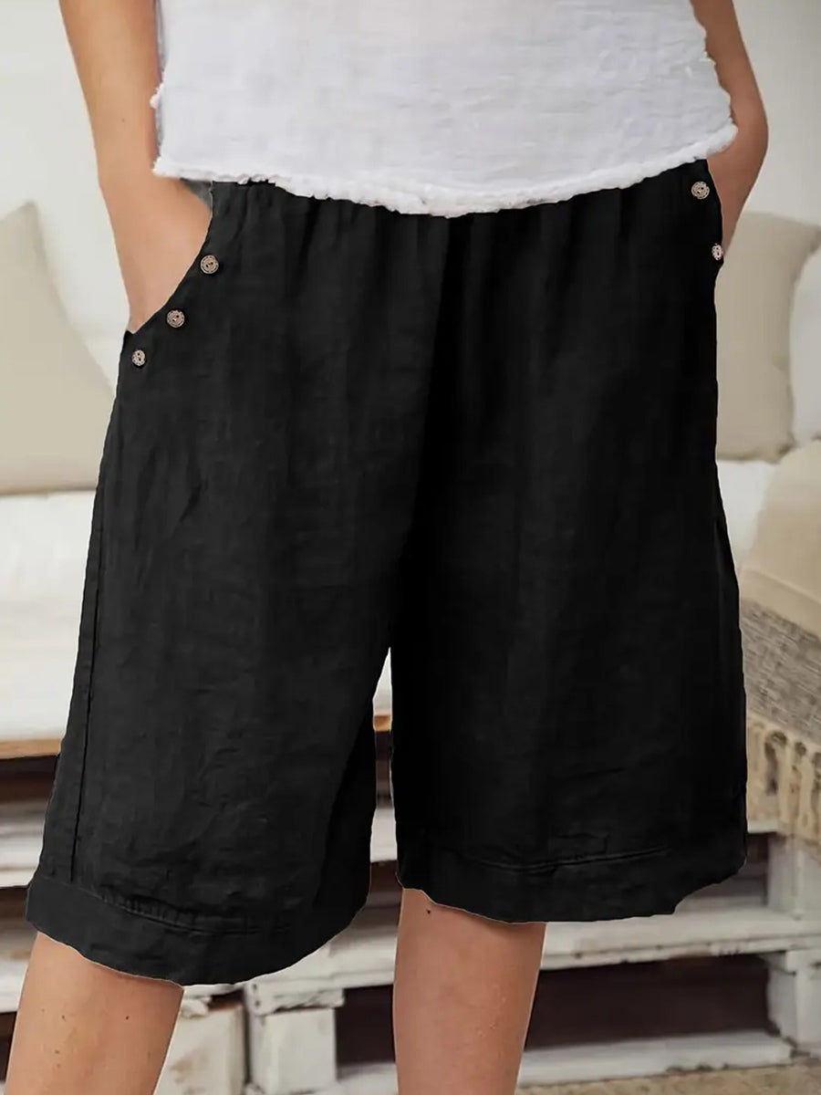 Women’s Elastic Waist Bermuda Shorts with Side Buttons