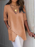Half Sleeve Irregular Asymmetrical Casual Blouse
