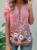 Sweet Pink Floral Print Short Sleeve Top