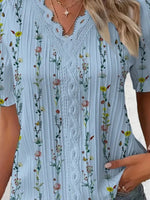 Floral Print Lace V Neck Blouse
