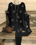 Blouse d'été imprimée à manches courtes et col rond, ample