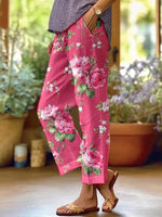 Pantalon rose à imprimé floral