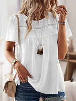 Loose Plain Casual Lace Short Sleeve Shirt