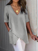 Half Sleeve Irregular Asymmetrical Casual Blouse