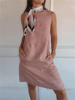 Robe unie simple à col rond sans manches