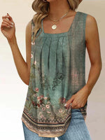 Haut sans manches vert spécial à col carré