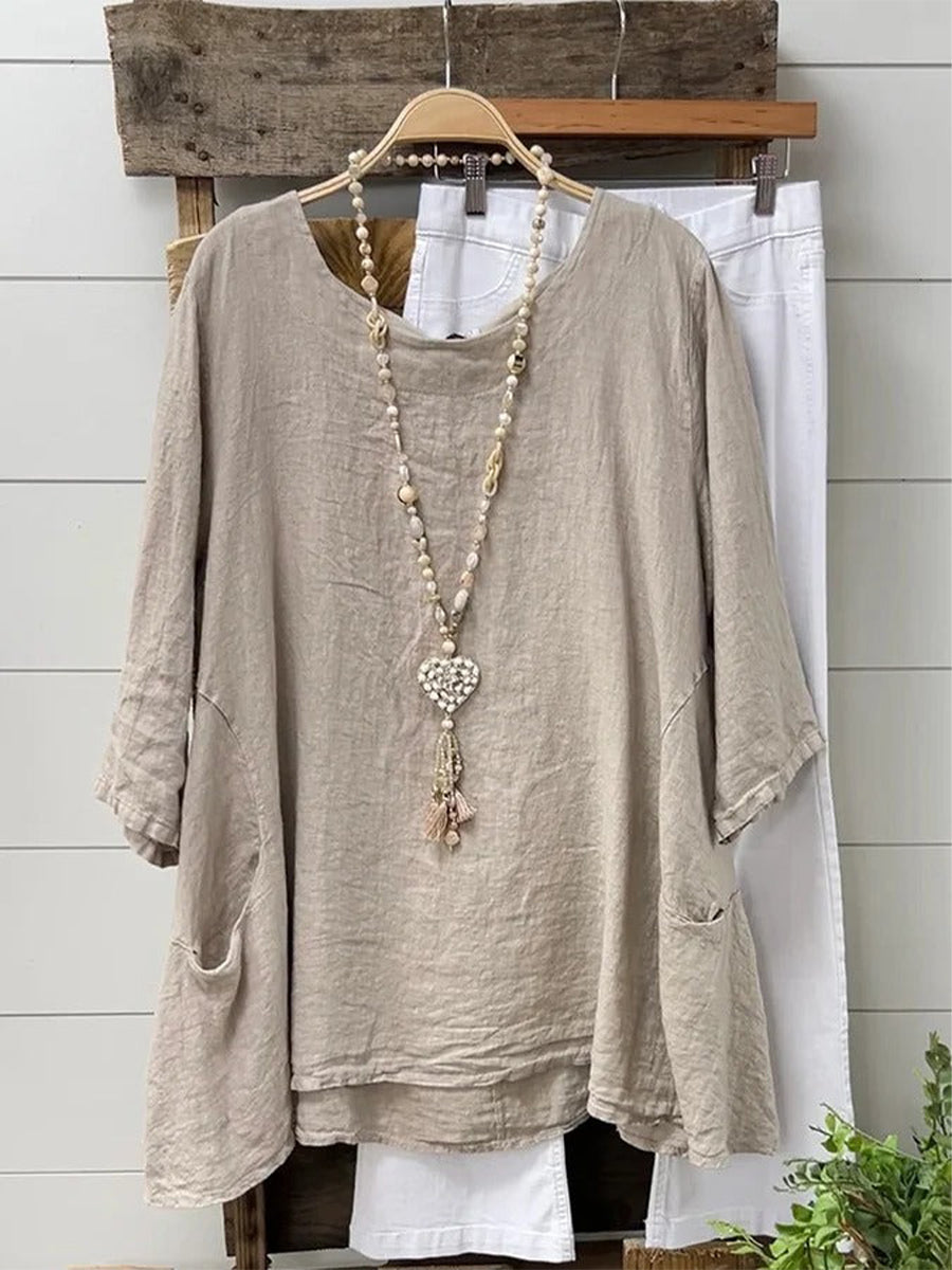 Chemise décontractée ample en coton uni à manches courtes