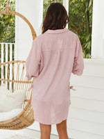 Chemisier rose uni décontracté à col et manches longues