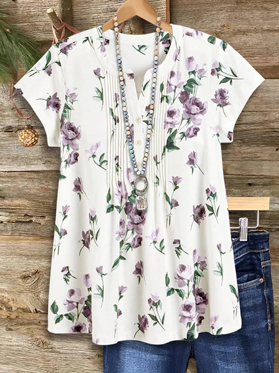 Floral Print V-neck Short Sleeve Top