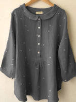 Collared Polka Dot Casual Long Sleeve Blouse