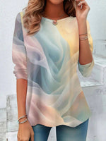 Lässiges Langarm-T-Shirt mit Farbverlauf, Rundhalsausschnitt