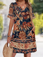 Dreamy V-Neck Floral Print Short Sleeve Mini Dress