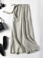 Einfache, einfarbige Hose aus Ramie-Baumwolle mit lockerem Schnitt und weitem Bein (9 Zoll).