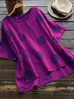 Crew Neck Half Sleeve Casual Polka Dot Blouse