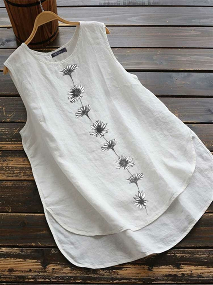 Floral Printed Sleeveless Crew Neck Tank