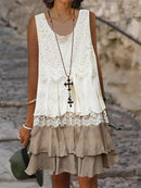 Women’s Sleeveless Lace Layered Ruffle Hem Casual Dress