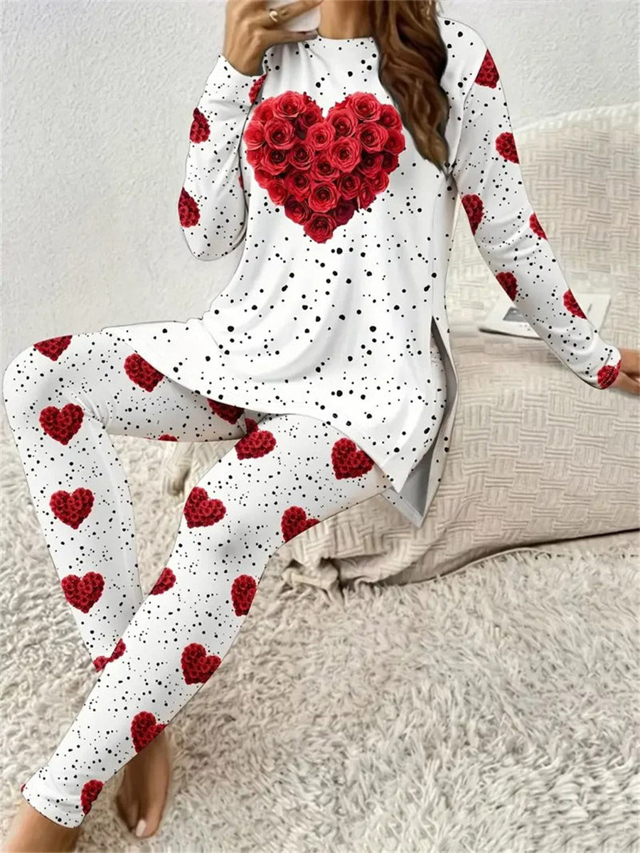 Ensemble deux pièces à manches longues imprimé à pois