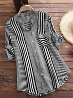 Women’s Casual Striped 3/4 Sleeve Button-Down Blouse
